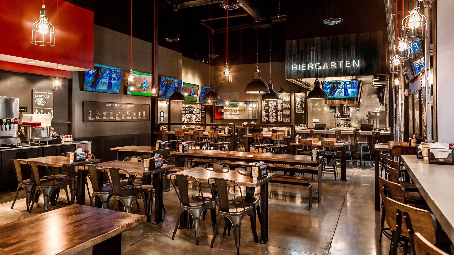 Interior with down lighting of the Arlington Dog Haus location